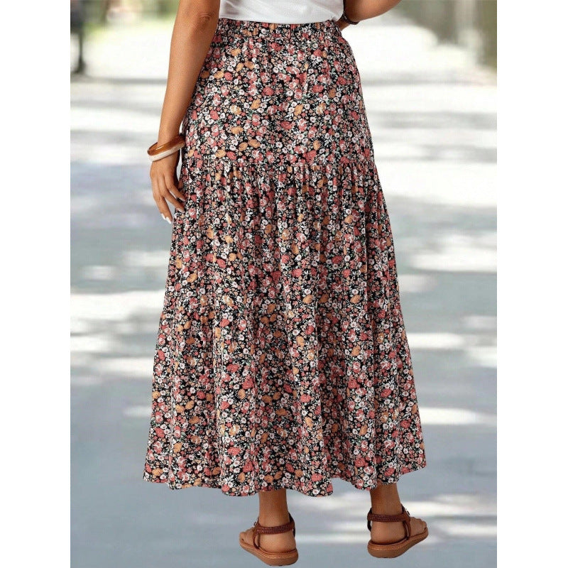 Fashionable Printed Floral High-Waisted Skirt