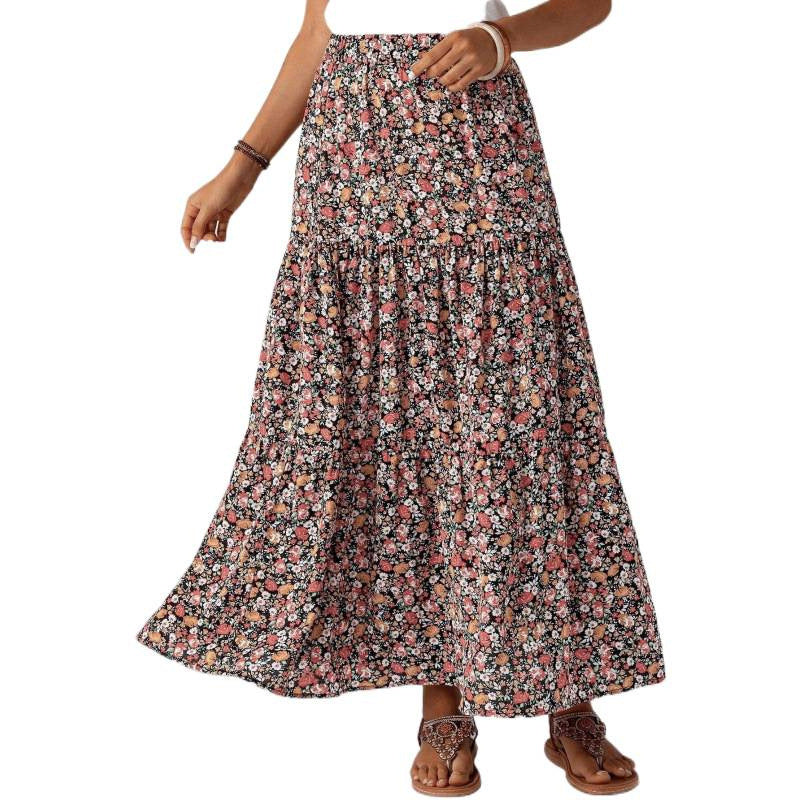 Fashionable Printed Floral High-Waisted Skirt